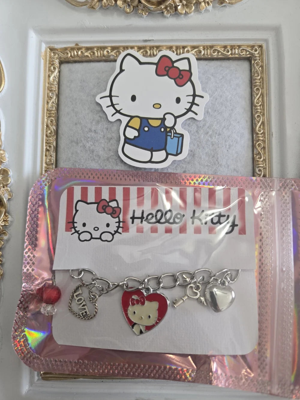 Hello Kitty Red Heart Charm Bracelet for Kids & Adults Jewelry Free Sticker